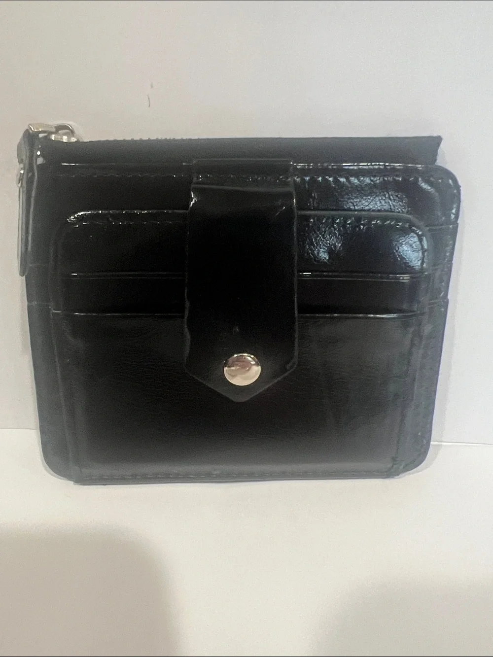 Men's Black Leather Card Wallet with Snap Closure